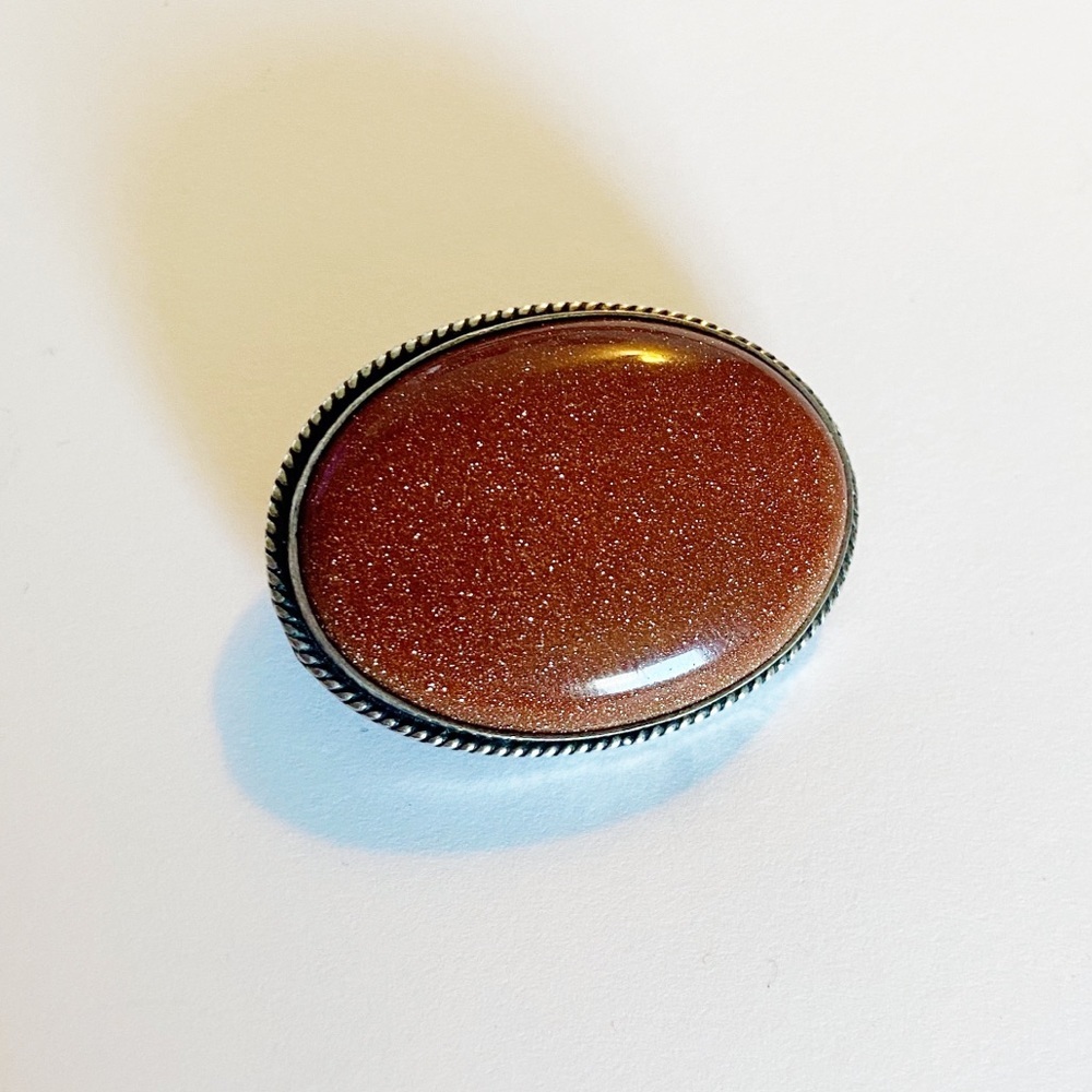 Vintage 925 sterling silver goldstone brooch pin